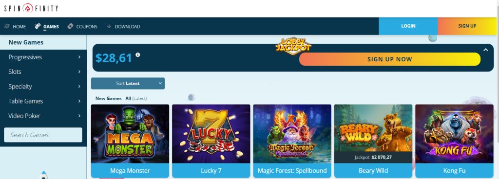 spinfinity casino games